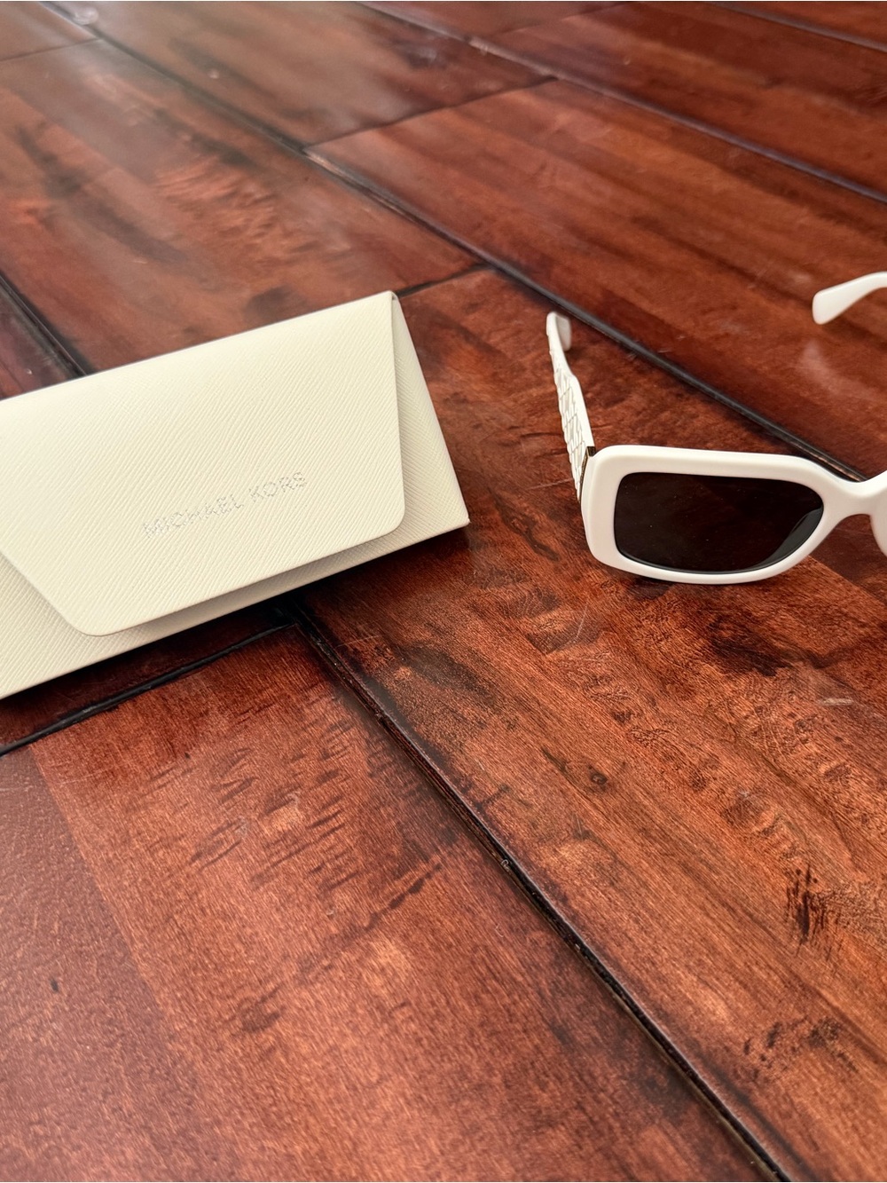 Michael Kors White Rectangular Sunglasses with Dark Lenses